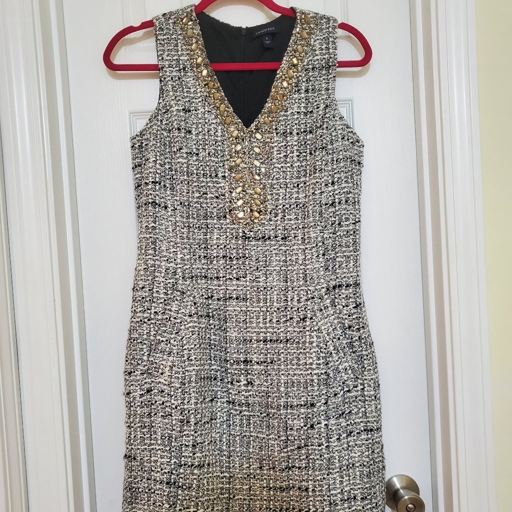 Beautiful Tweed Shift Dress with Beaded Neckline & Pockets | Lands' End, Size 6
